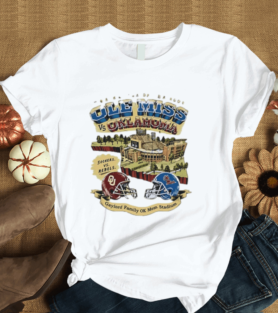 Ole Miss Vs Oklahoma Sooners Rebels Gaylord Family OK Mem Stadium T-Shirt