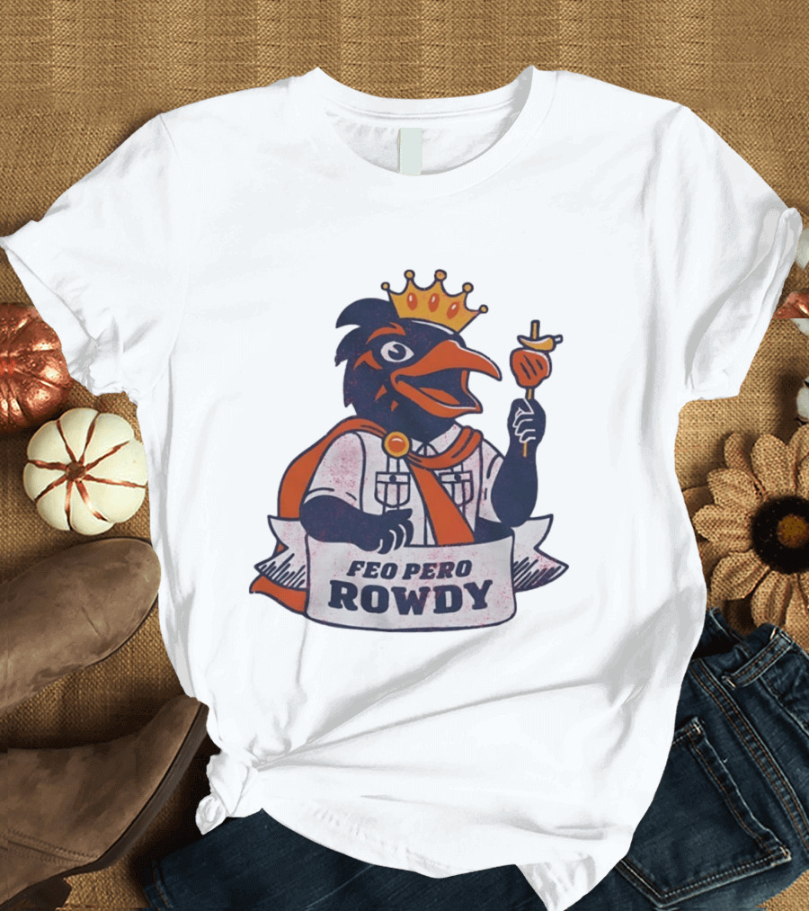 Feo Pero Rowdy Distressed Crow King Feopero With Skewer And Crown T-Shirt