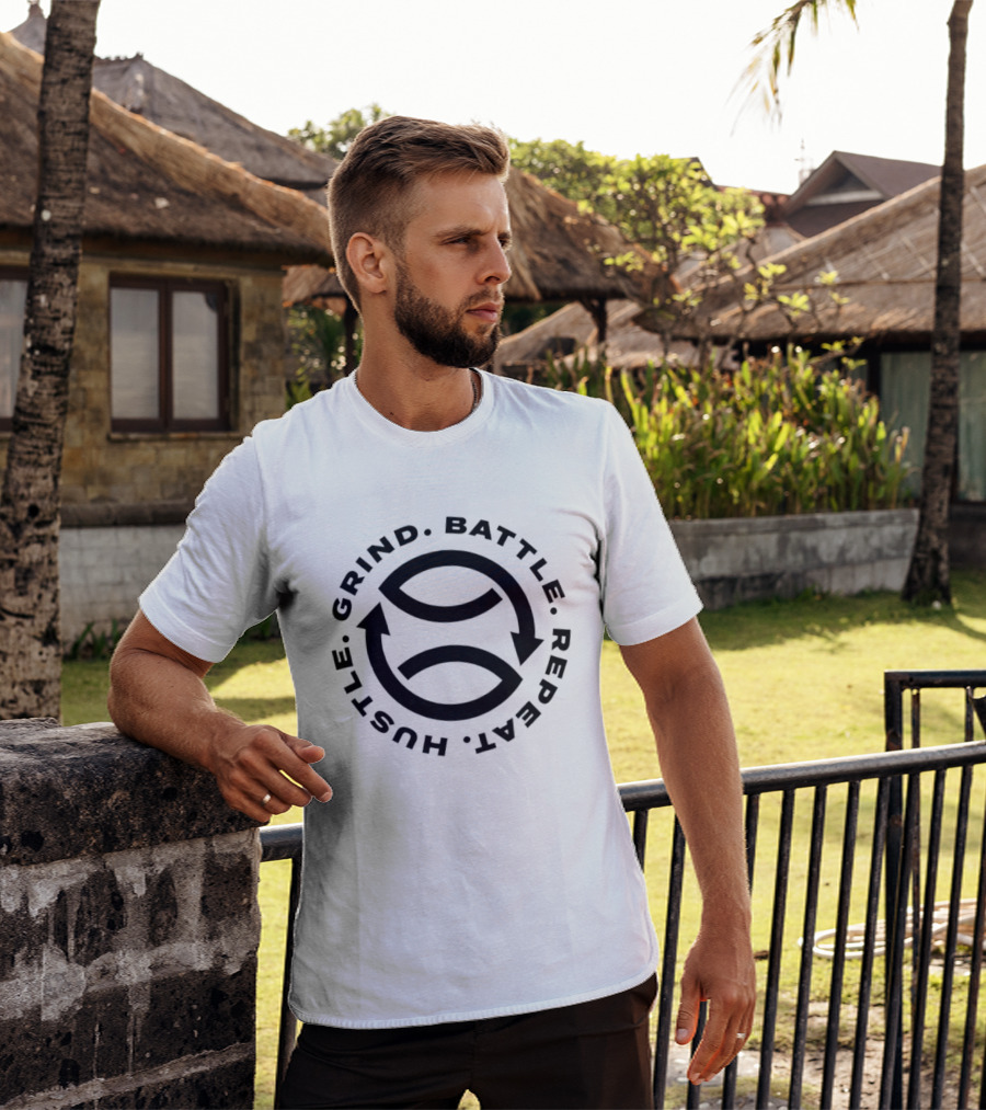 Grind Battle Hustle Repeat Motivational Cycle Arrows T-Shirt