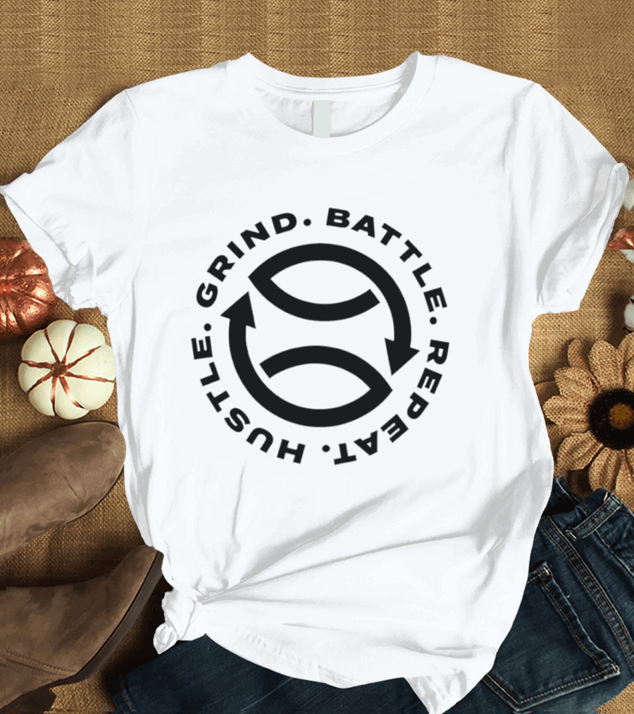 Grind Battle Hustle Repeat Motivational Cycle Arrows T-Shirt