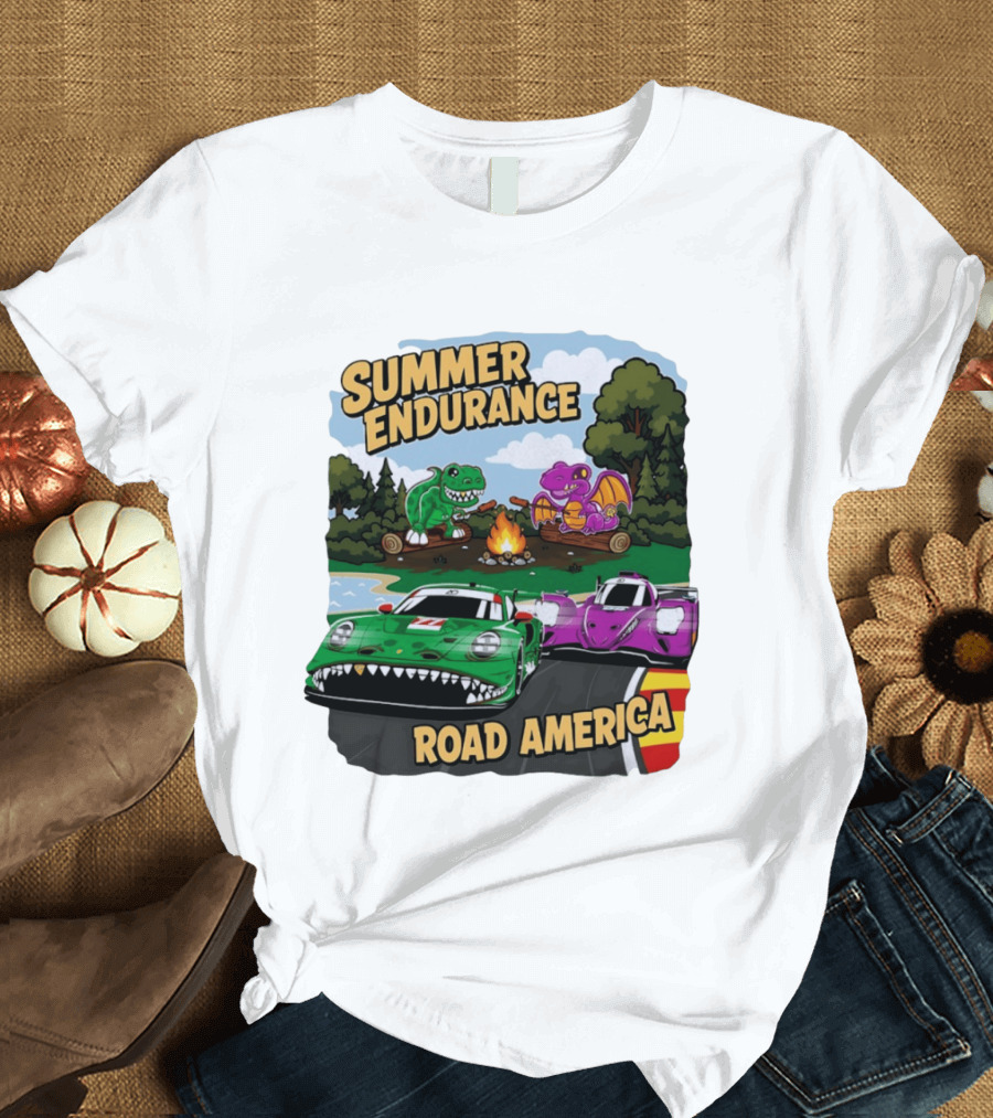 Summer Endurance Road America Racing With Dinosaurs And Dragons T-Shirt