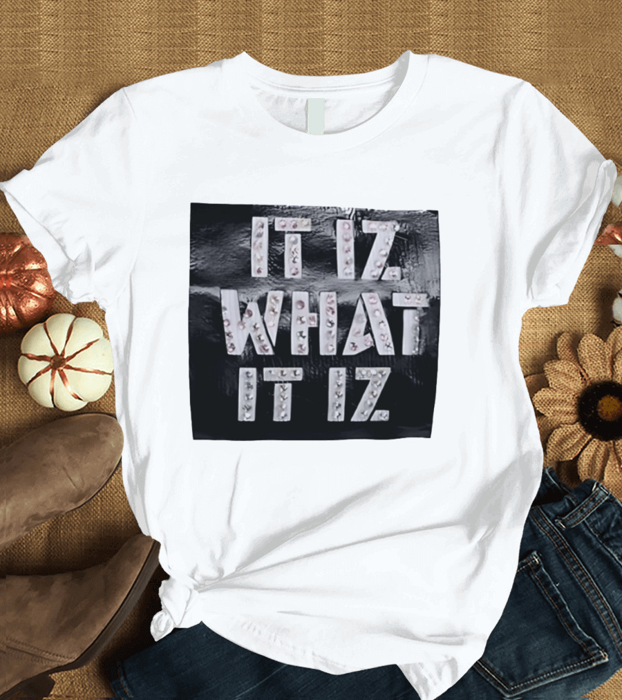 It Iz What It Iz Rhinestone Sparkly Slang Black T-Shirt