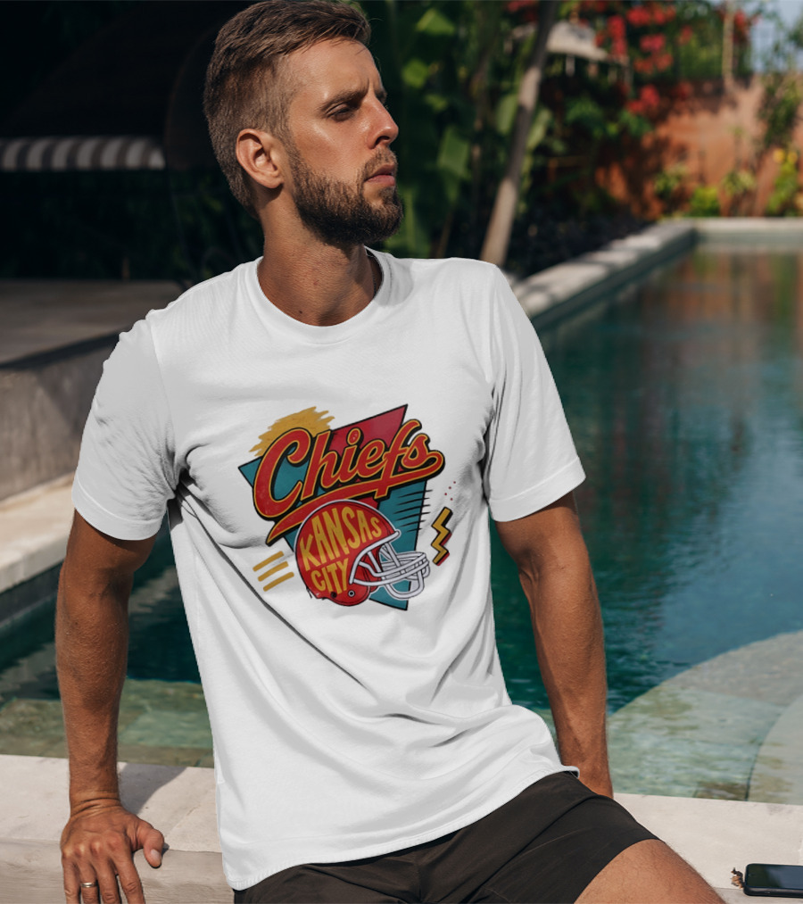 Kansas City Chiefs Helmet Retro Style Football T-Shirt