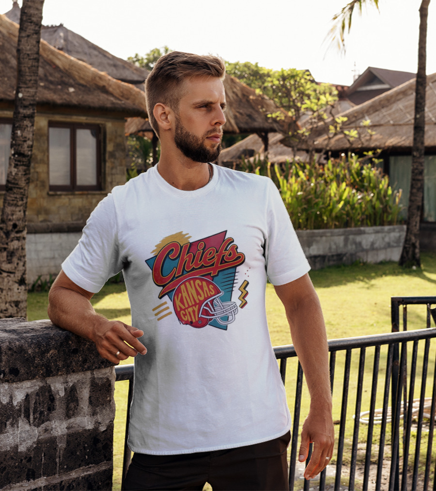 Kansas City Chiefs Helmet Retro Style Football T-Shirt