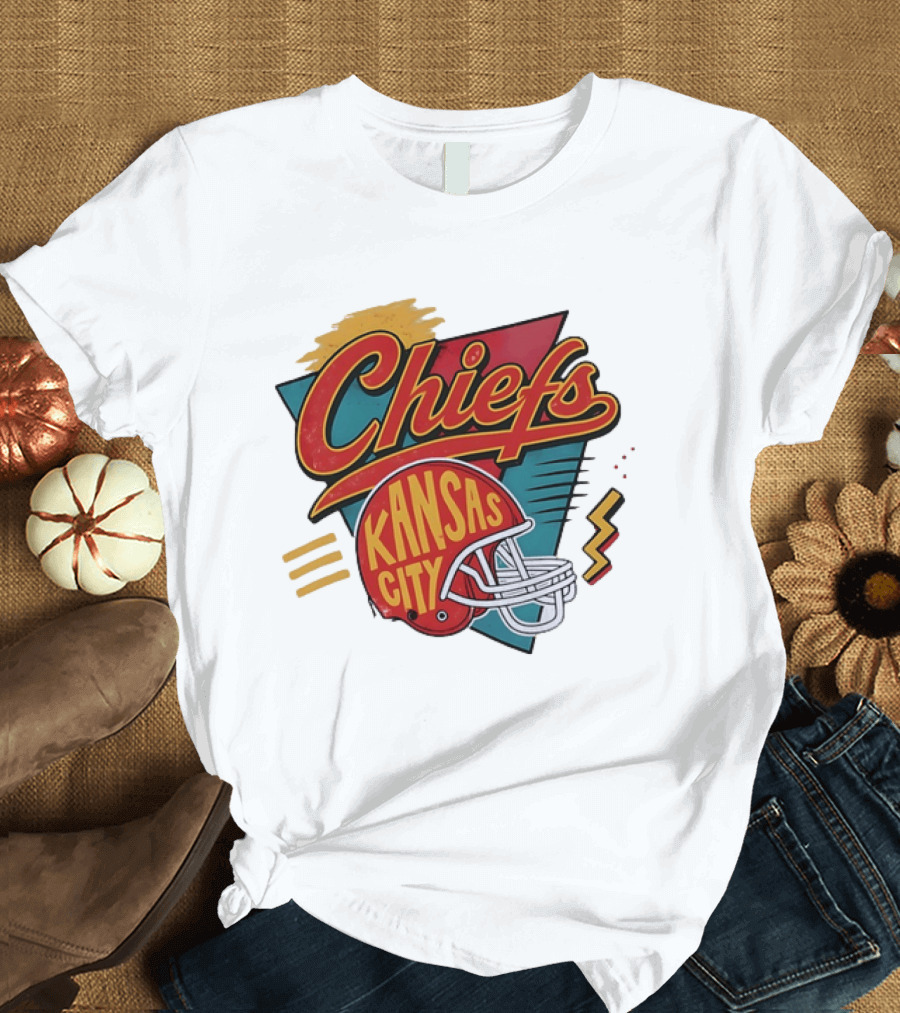 Kansas City Chiefs Helmet Retro Style Football T-Shirt