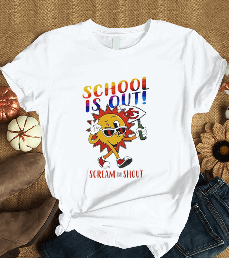 Kansas City Chiefs Sun Character School Is Out Scream And Shout T-Shirt