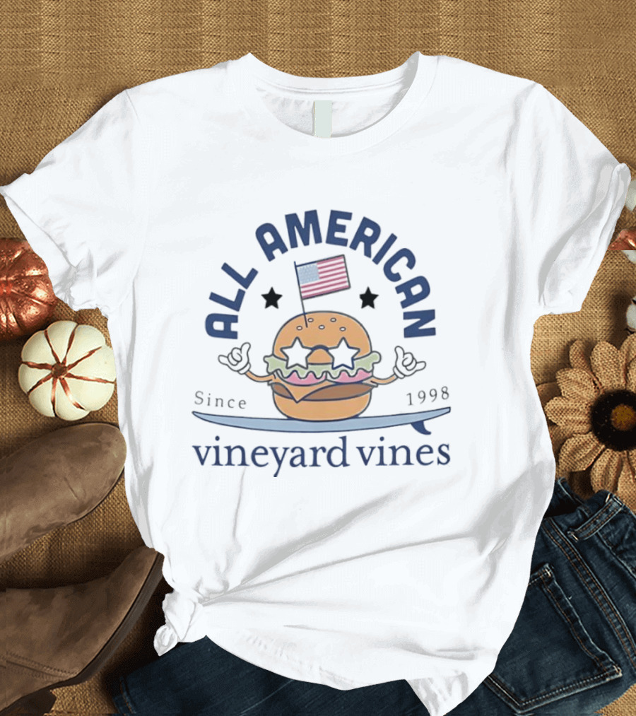 All American Burger Vineyard Vines Since 1998 Flag Stars T-Shirt