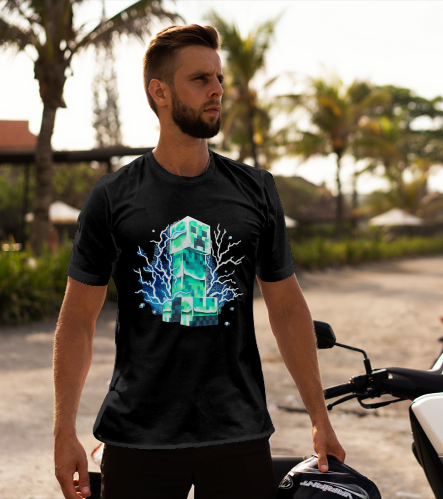 Charged Creeper Lightning Pixelated Monster Gaming Adventure T-Shirt