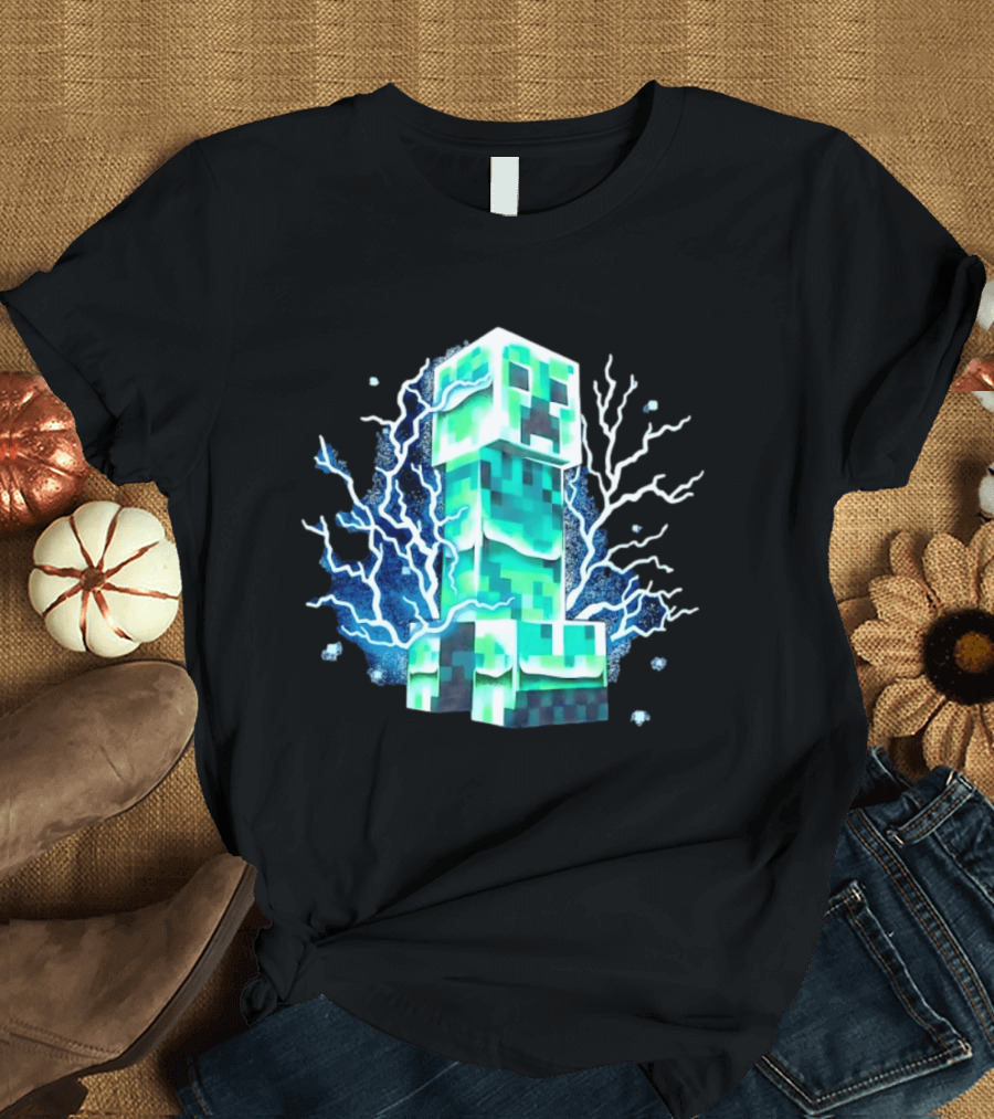 Charged Creeper Lightning Pixelated Monster Gaming Adventure T-Shirt