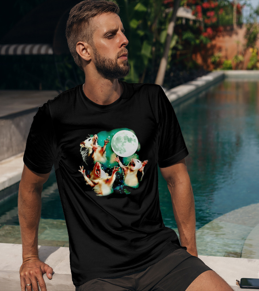 Screaming Opossums Howling At The Moon Opossum Moonlight Night Sky T-Shirt
