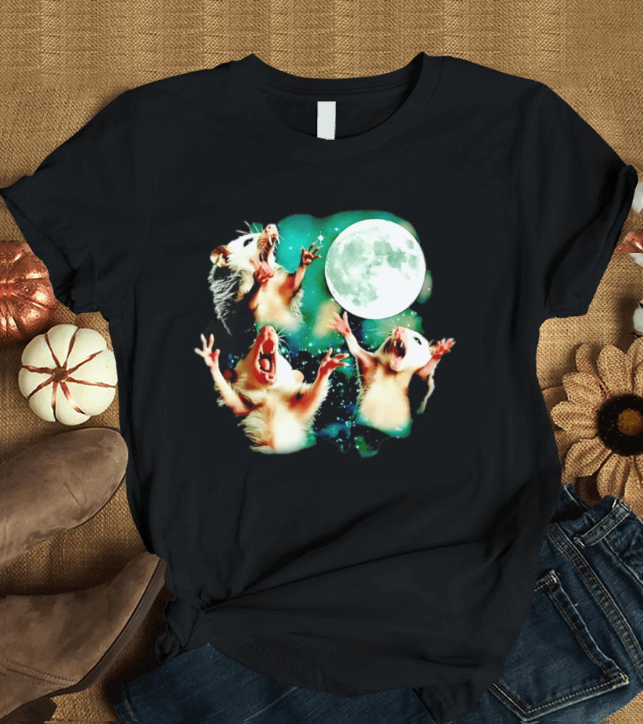 Screaming Opossums Howling At The Moon Opossum Moonlight Night Sky T-Shirt