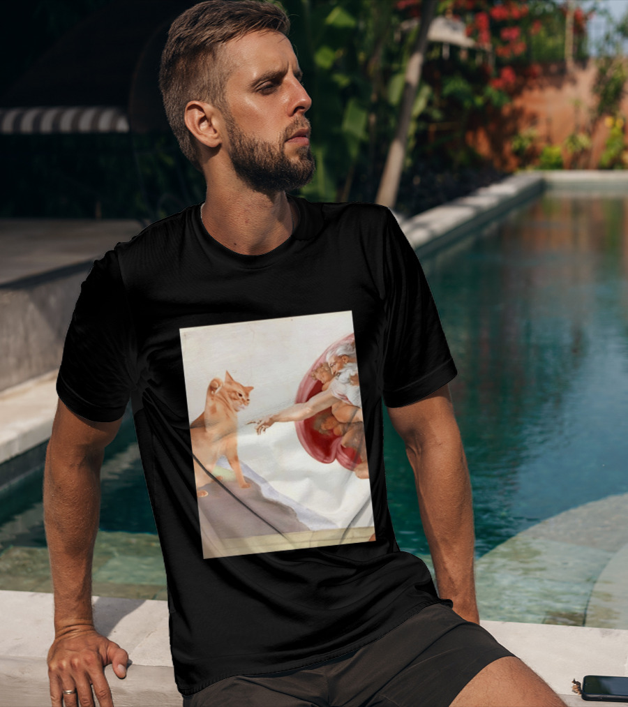 The Creation Of Adam With A Cat By Michelangelo T-Shirt