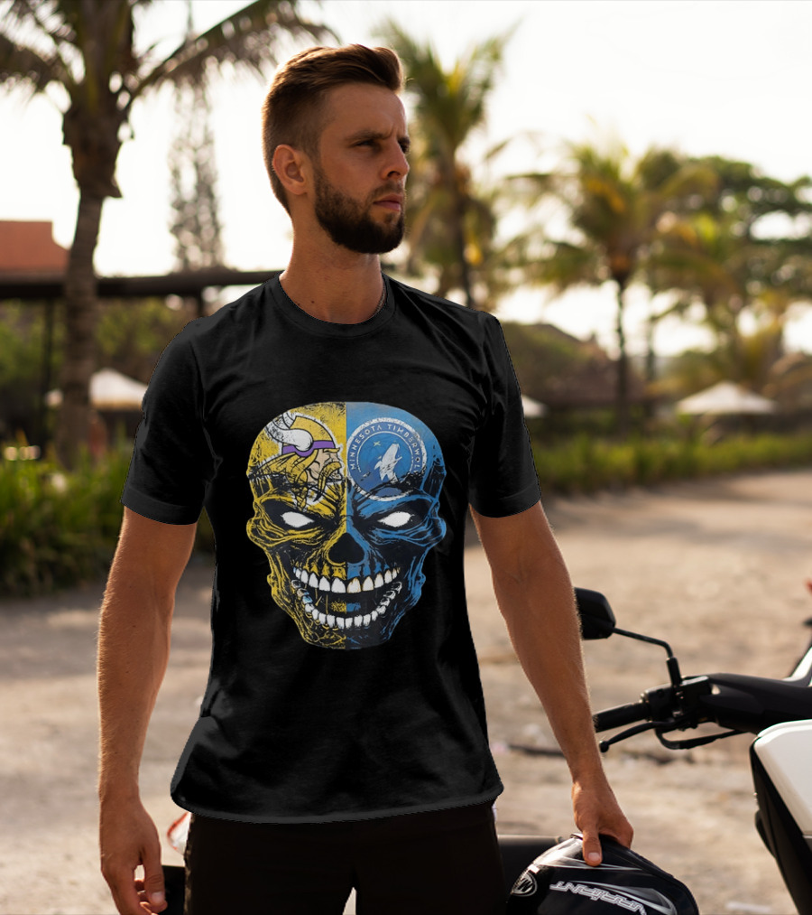 Minnesota Vikings Timberwolves Skull Mashup T-Shirt