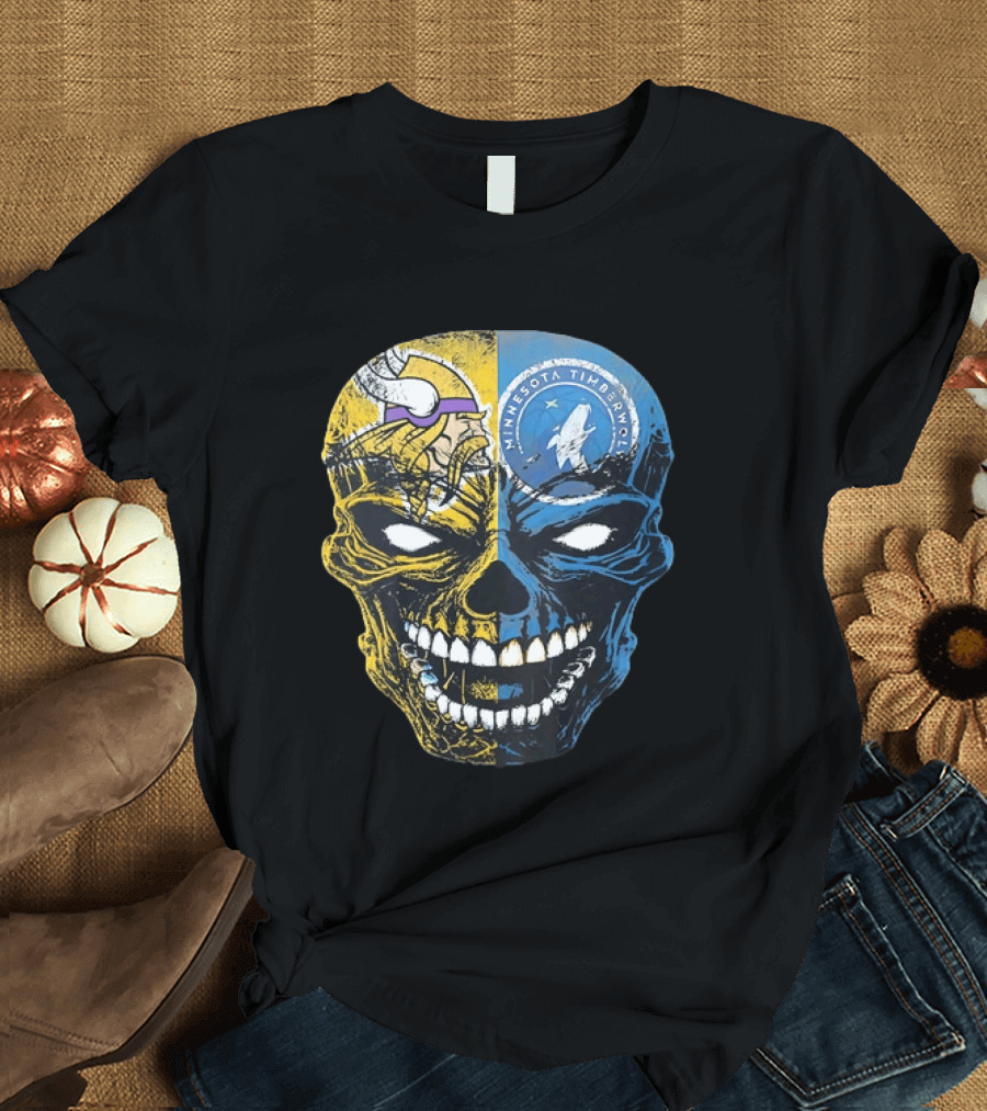 Minnesota Vikings Timberwolves Skull Mashup T-Shirt