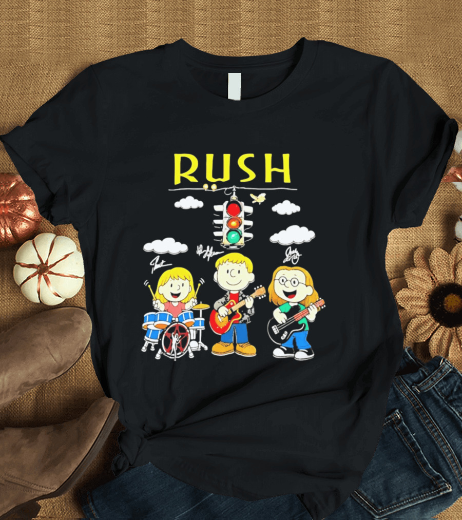 Rush Band Peanuts Parody Neil Peart Cartoon Traffic Light T-Shirt