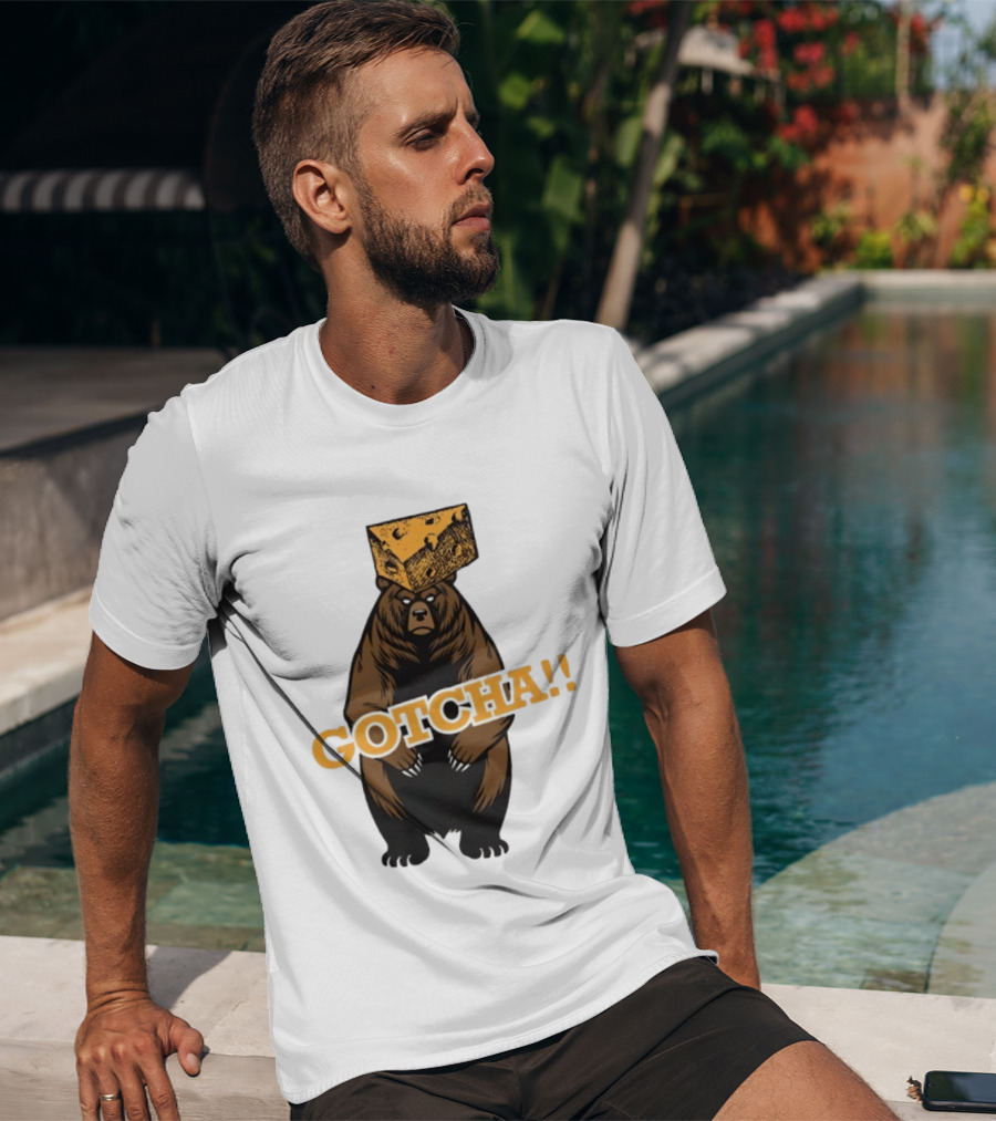 Bear Cheese Head Gotcha Green Bay Packers Fan T-Shirt