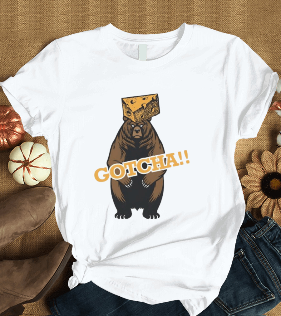 Bear Cheese Head Gotcha Green Bay Packers Fan T-Shirt