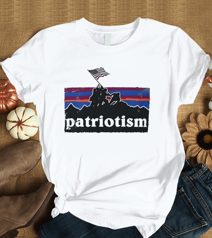 Patriotism Distressed Iwo Jima Flag Raising Retro Stripes T-Shirt
