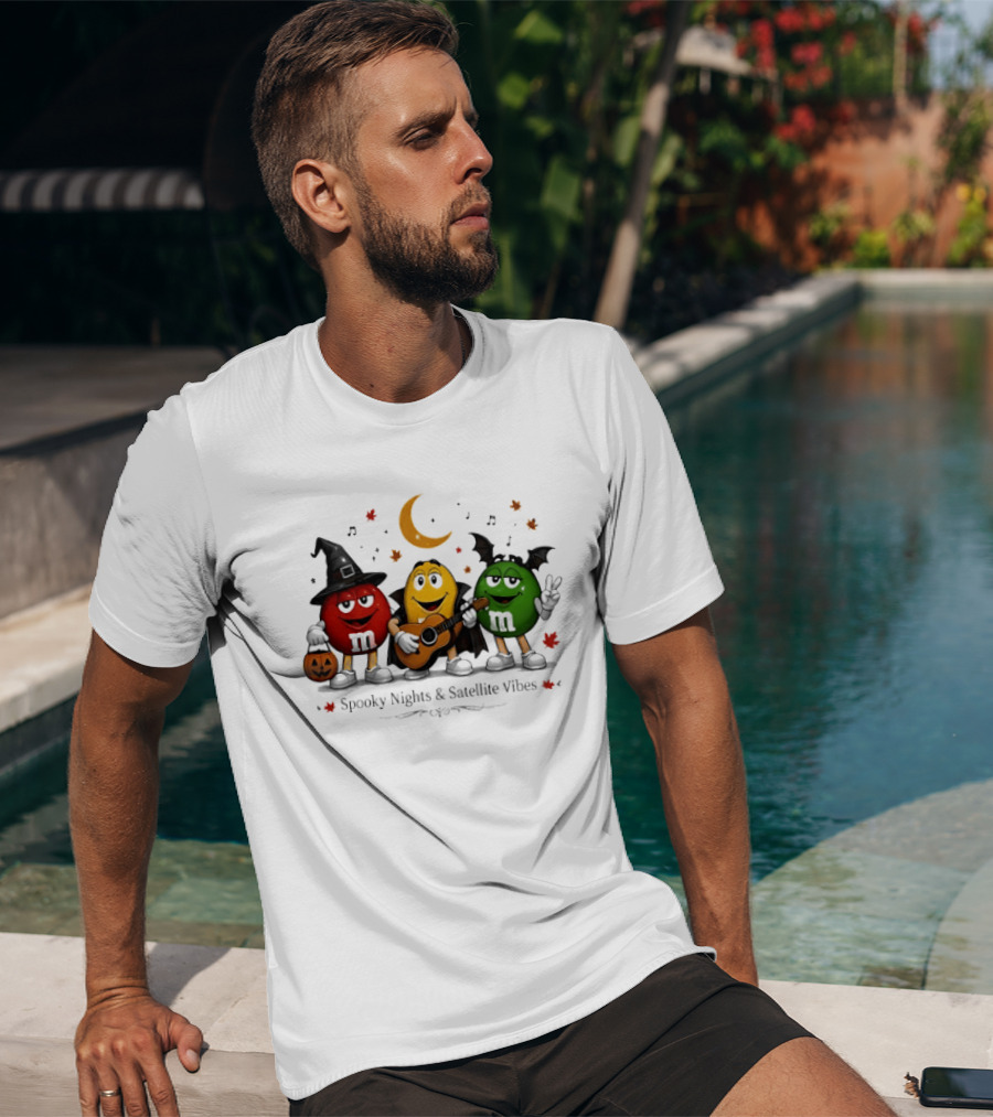 M&M's Spooky Nights & Satellite Vibes Halloween Pumpkin Witch Guitar Bat Moon T-Shirt