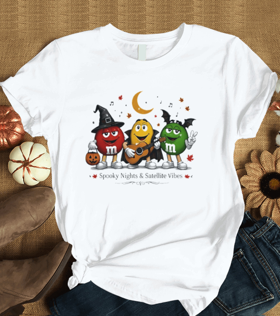 M&M's Spooky Nights & Satellite Vibes Halloween Pumpkin Witch Guitar Bat Moon T-Shirt