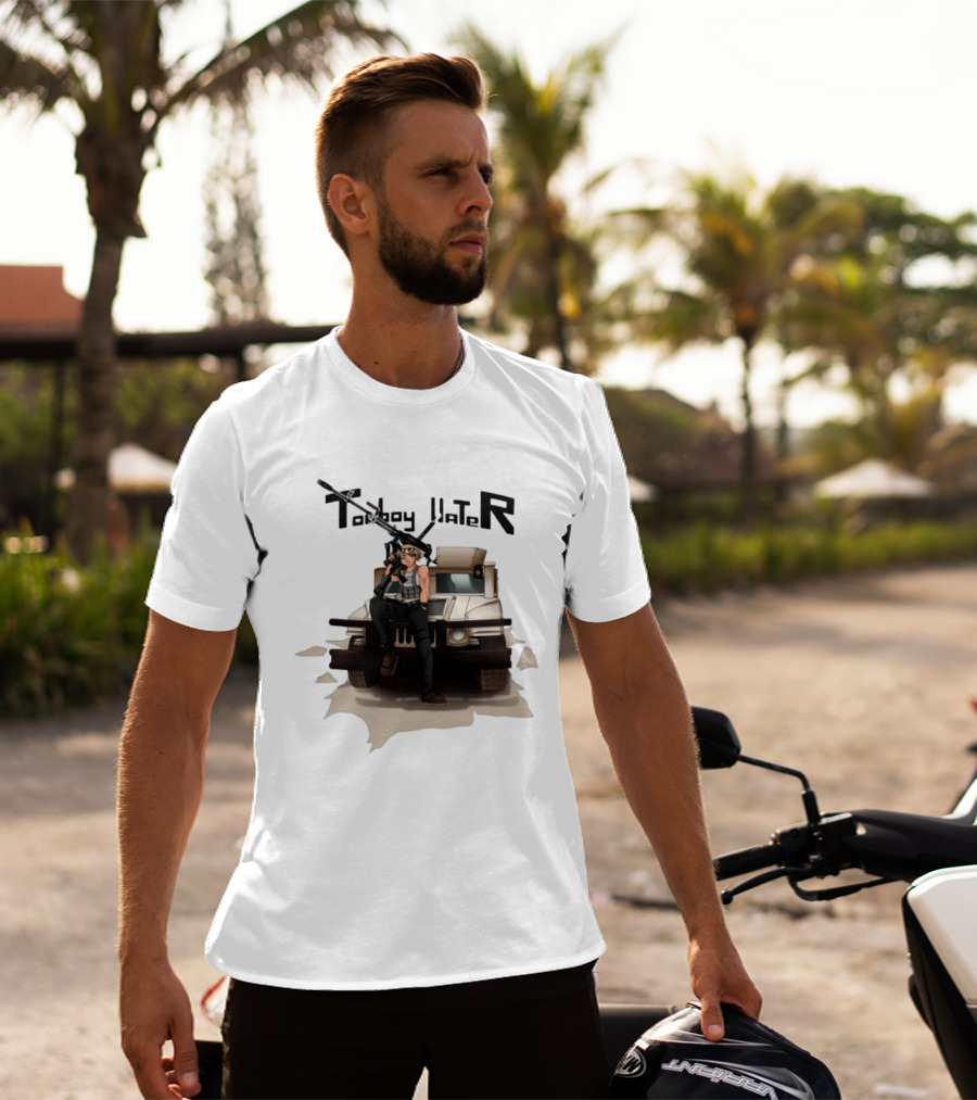 Tomboy Hater Anime Character With Gun And Armored Vehicle T-Shirt