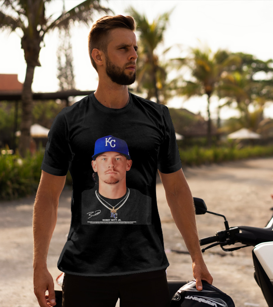 Bobby Witt Jr Kansas City Royals MLB Player Portrait Featuring KC Cap And Signature T-Shirt