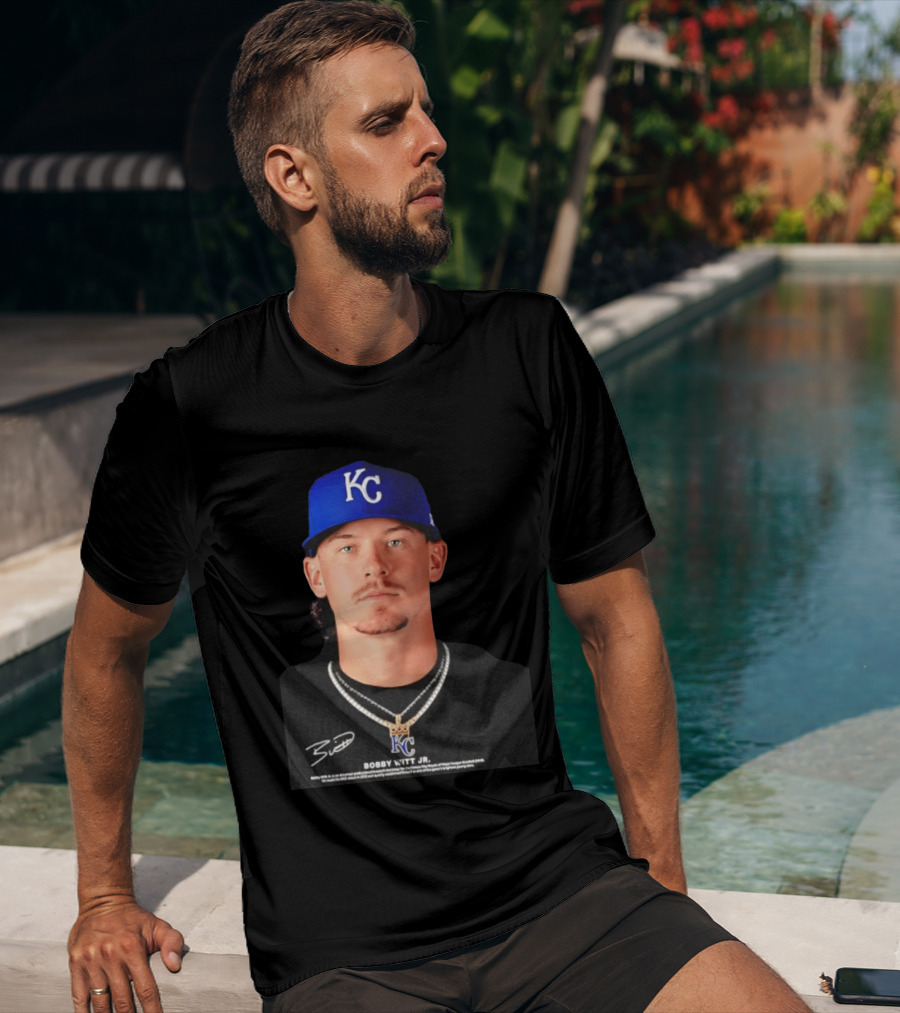 Bobby Witt Jr Kansas City Royals MLB Player Portrait Featuring KC Cap And Signature T-Shirt