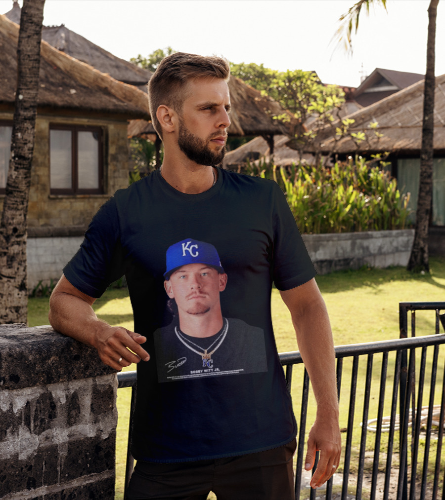 Bobby Witt Jr Kansas City Royals MLB Player Portrait Featuring KC Cap And Signature T-Shirt