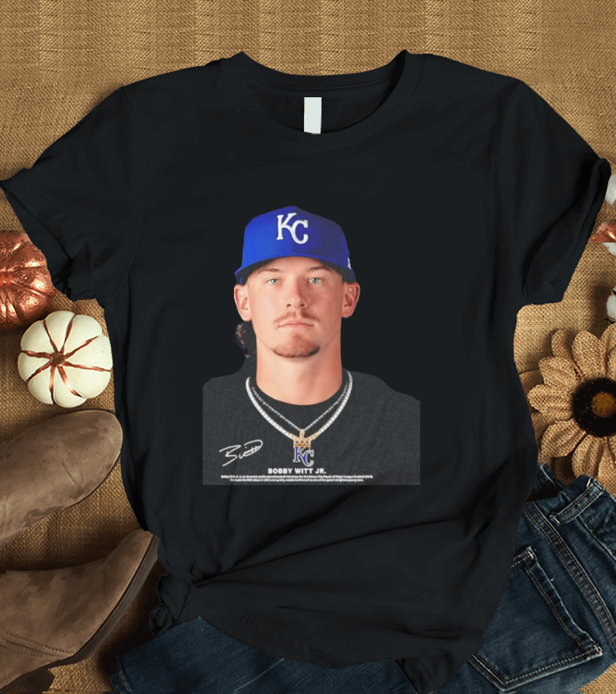Bobby Witt Jr Kansas City Royals MLB Player Portrait Featuring KC Cap And Signature T-Shirt