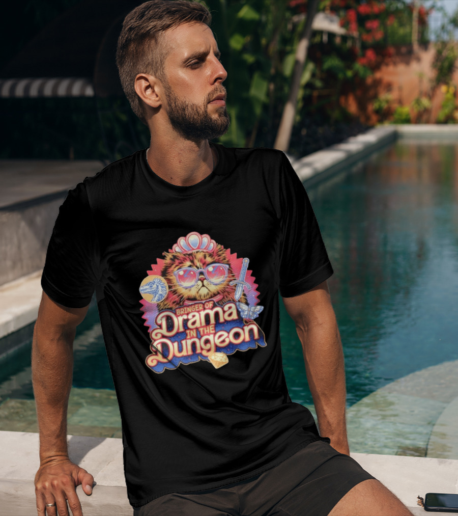 Bringer Of Drama In The Dungeon Cat With Raptor Dagger Butterfly Diamond T-Shirt