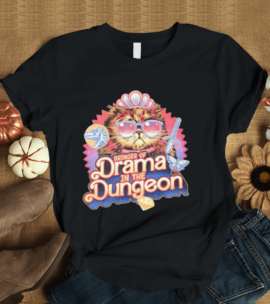 Bringer Of Drama In The Dungeon Cat With Raptor Dagger Butterfly Diamond T-Shirt