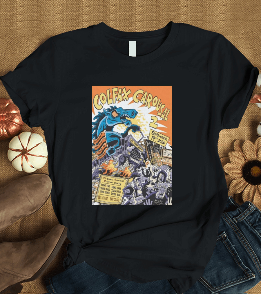 Colfax Carousal 2 Longest Wickedest Street September 19th 2026 Bands Venues Gory Party Denver CO T-Shirt