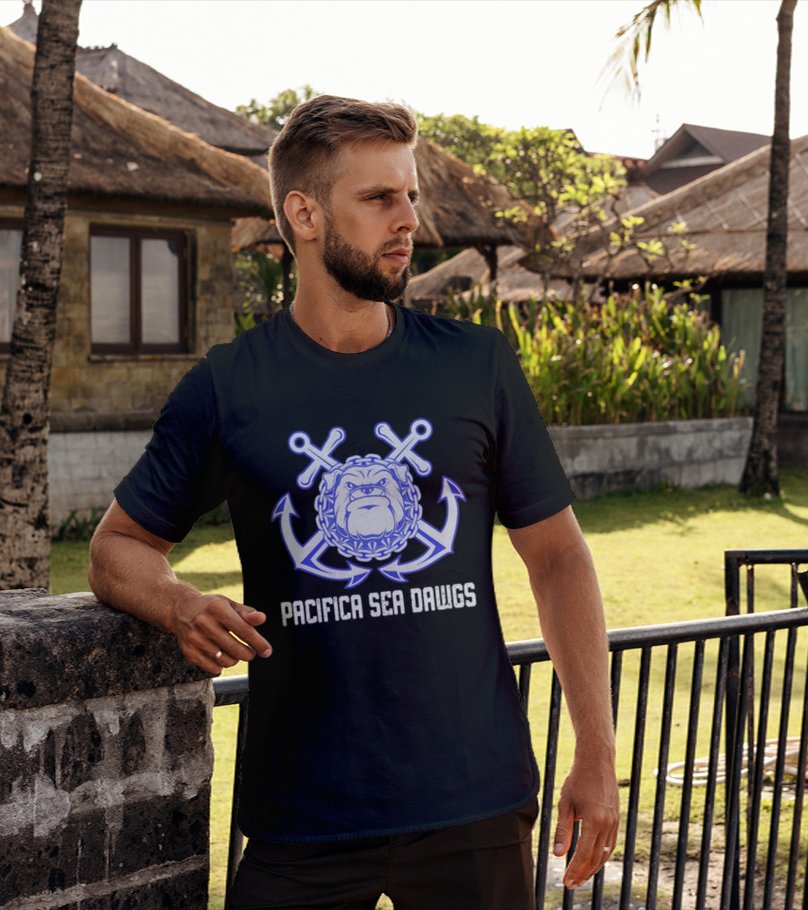 Pacifica Sea Dawgs Bulldog Anchor Crossed Swords Sports Team T-Shirt