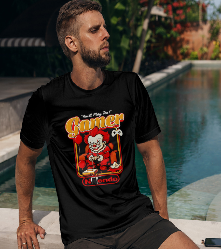 You'll Play Too Pennywise Gamer Nintendo Controller Balloons T-Shirt