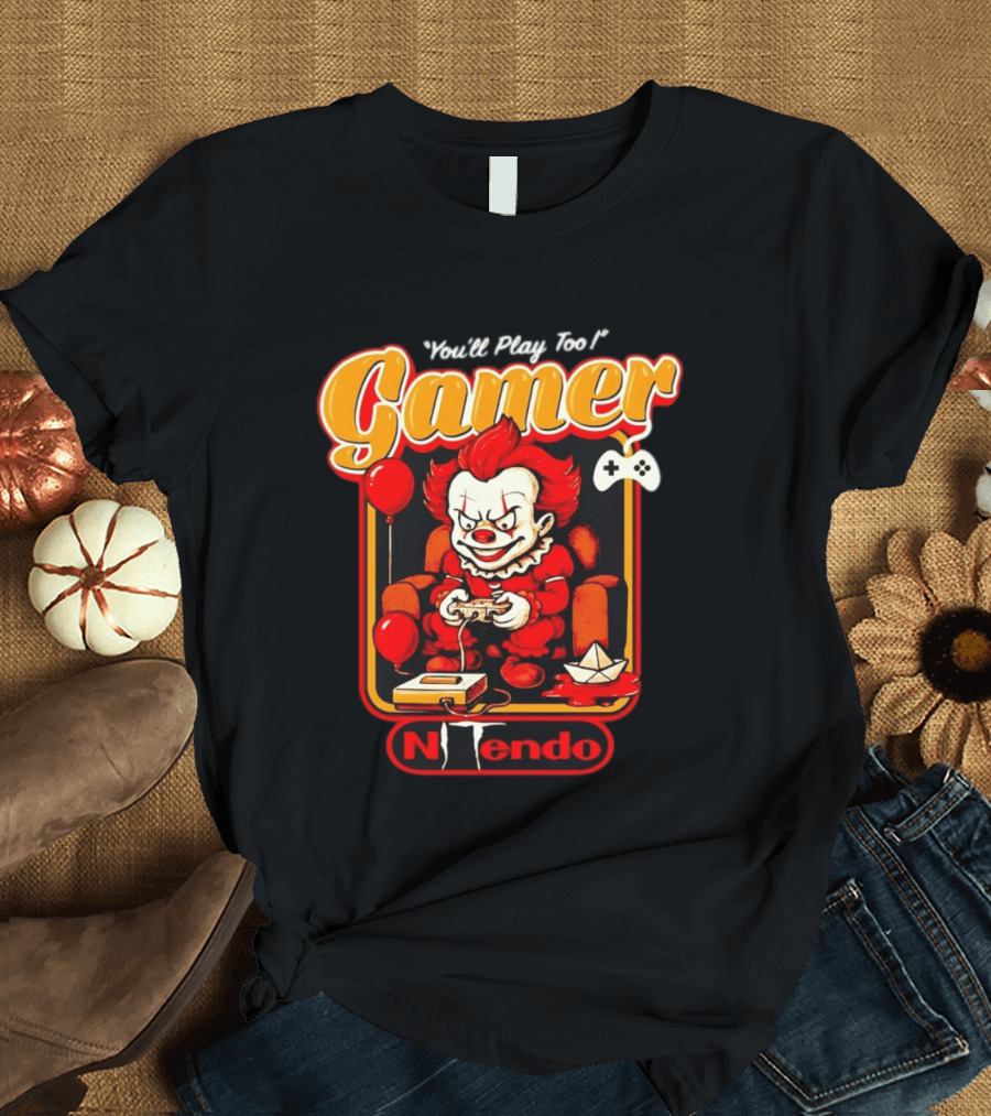 You'll Play Too Pennywise Gamer Nintendo Controller Balloons T-Shirt