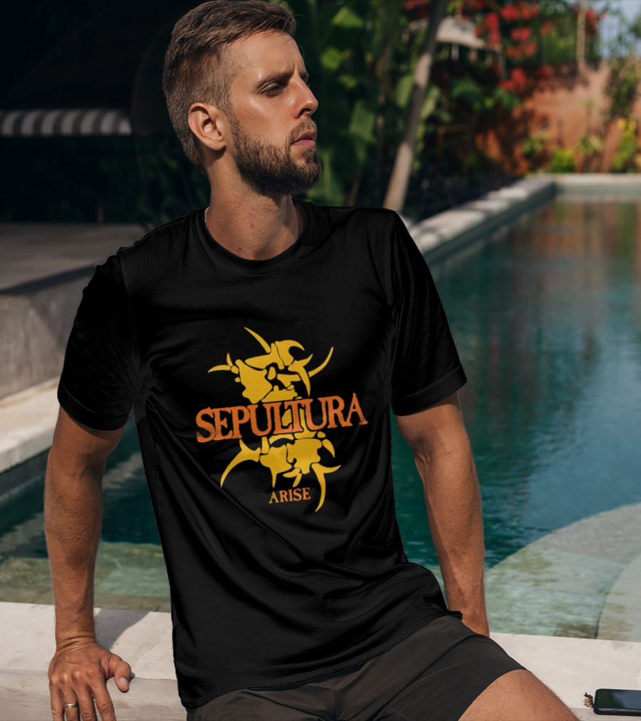Sepultura Arise Thrash Metal Band Vintage Text Yellow T-Shirt