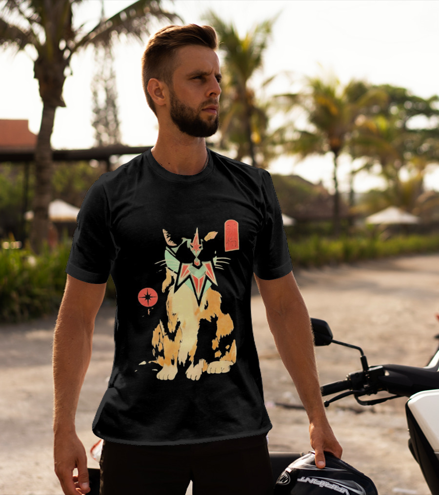 Shimbashi Masked Calico Cat Eastern Symbol And Star T-Shirt