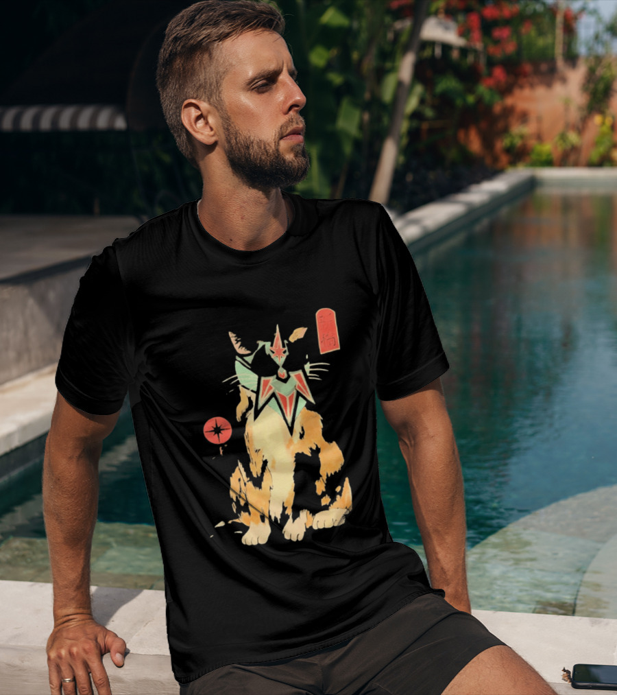 Shimbashi Masked Calico Cat Eastern Symbol And Star T-Shirt