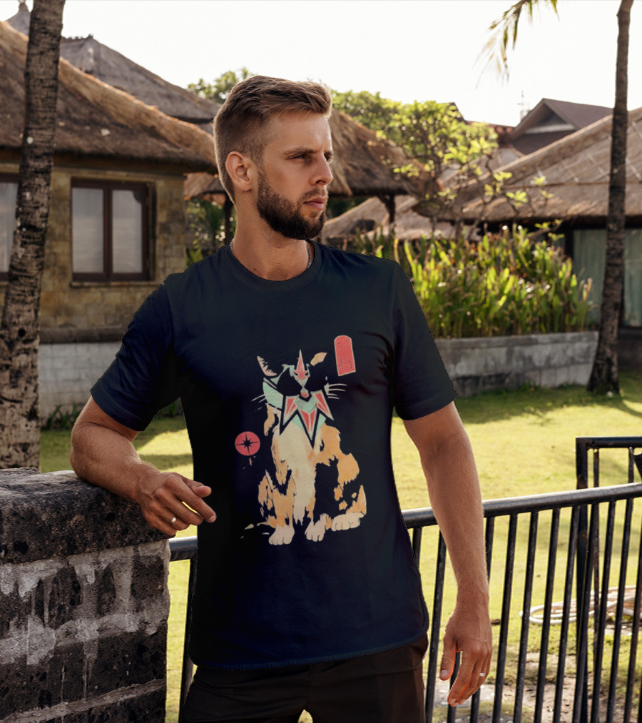 Shimbashi Masked Calico Cat Eastern Symbol And Star T-Shirt