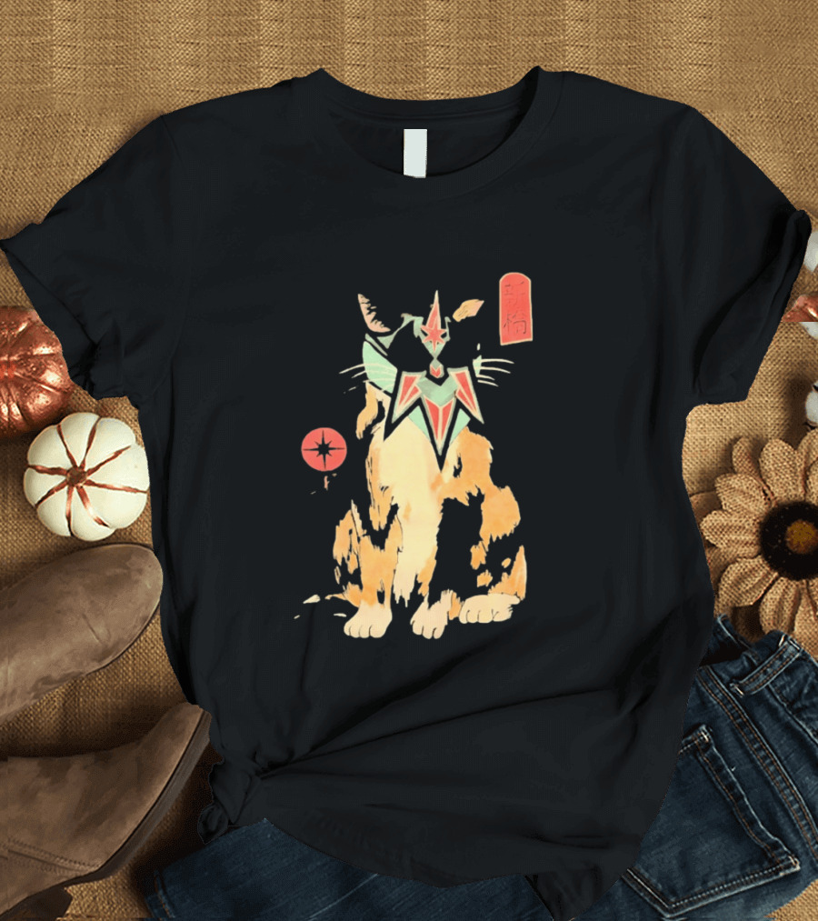 Shimbashi Masked Calico Cat Eastern Symbol And Star T-Shirt
