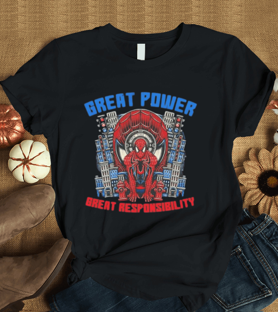 Spider Man Great Power Great Responsibility New York City Marvel T-Shirt