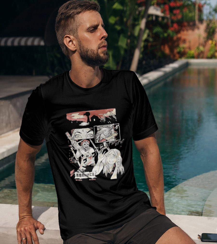 The Texas Chain Saw Massacre Manga Horror Panel With Japanese Text And Chainsaw Action T-Shirt