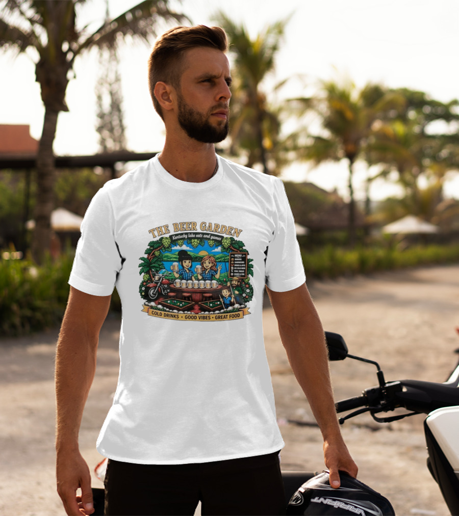 The Beer Garden Kentucky Lake Eats And Games Cold Drinks Good Vibes Great Food Burgers Sandwiches Wings Apps Relaxing Pool Tables Fun T-Shirt
