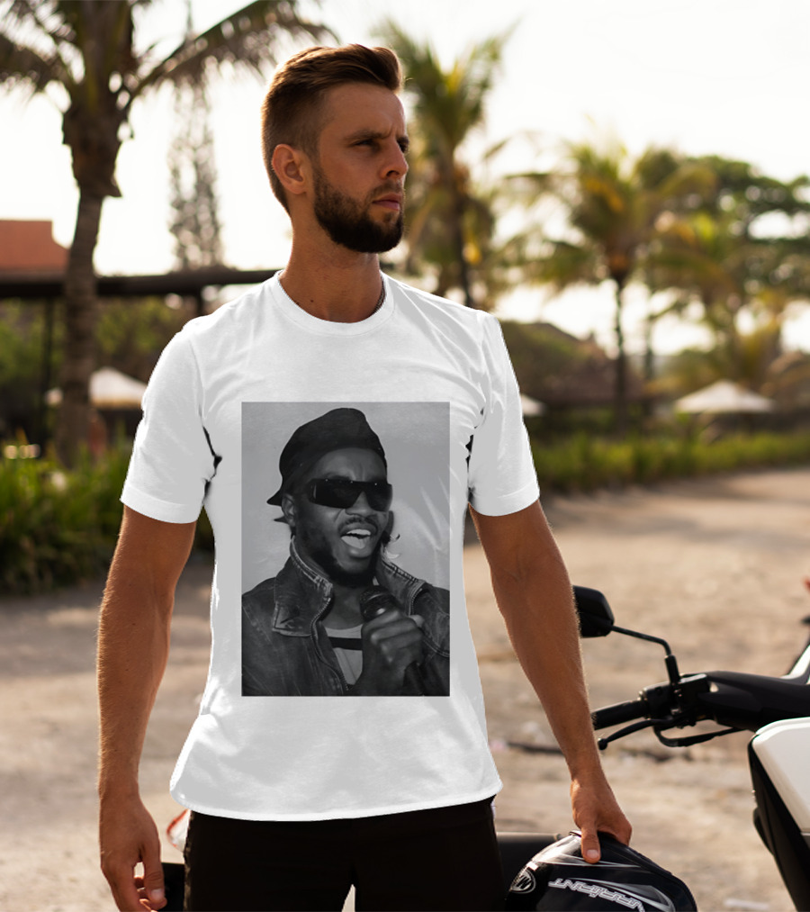 Ata Kak Iconic Ghanaian Musician Highlife Style Sunglasses Microphone Denim Jacket T-Shirt