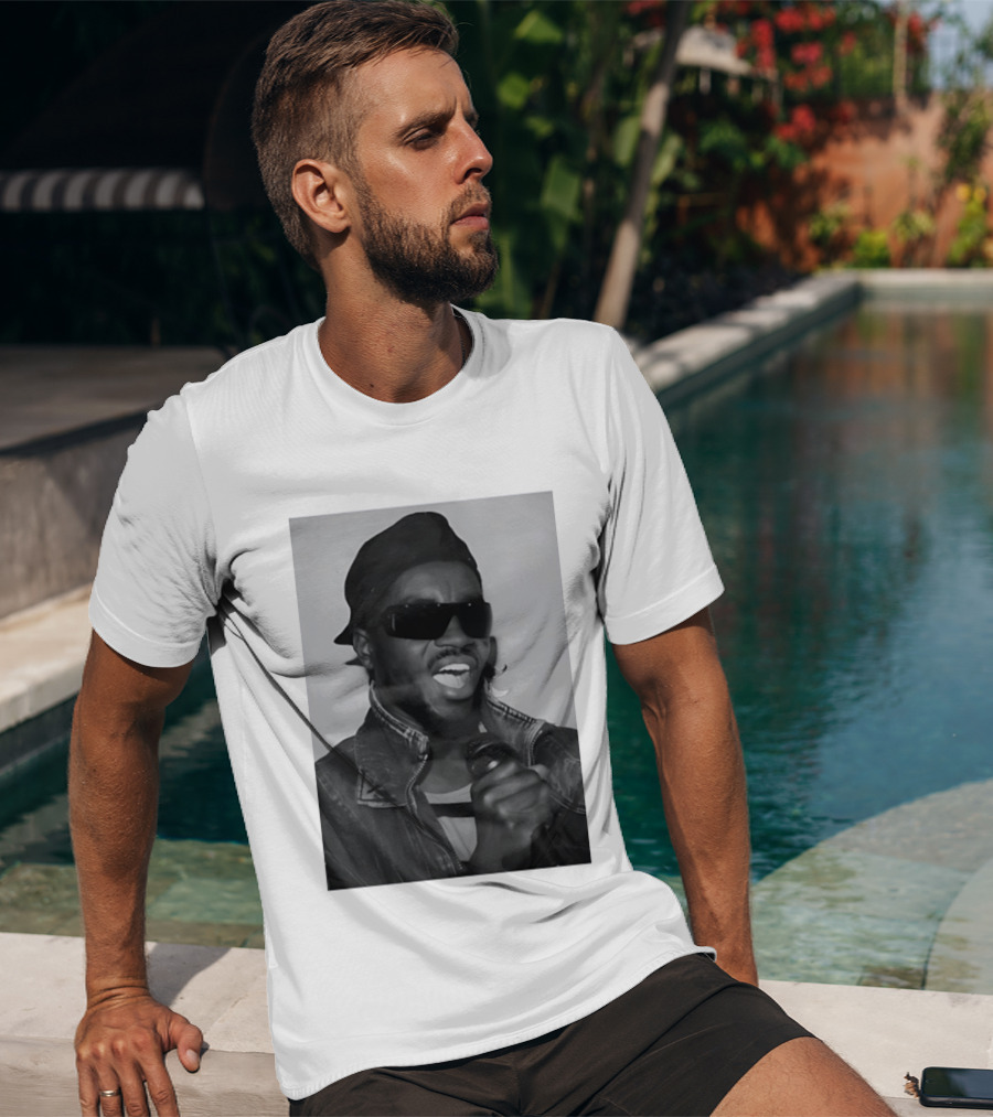 Ata Kak Iconic Ghanaian Musician Highlife Style Sunglasses Microphone Denim Jacket T-Shirt