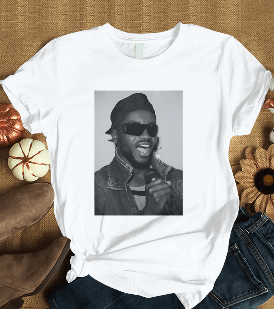 Ata Kak Iconic Ghanaian Musician Highlife Style Sunglasses Microphone Denim Jacket T-Shirt
