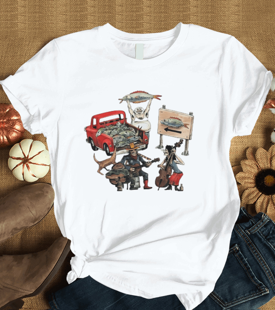 Bluegrass Band Jam Session With Truckload Of Fish And Red Pickup T-Shirt