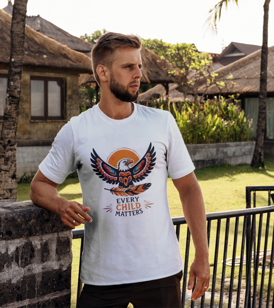 Every Child Matters Indigenous Eagle Feather Orange Sun T-Shirt