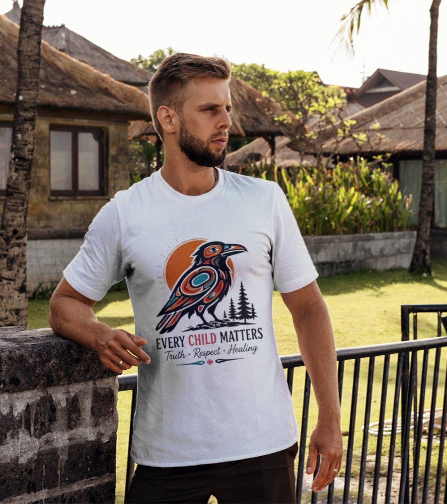 Every Child Matters Truth Respect Healing Raven With Sun And Trees T-Shirt
