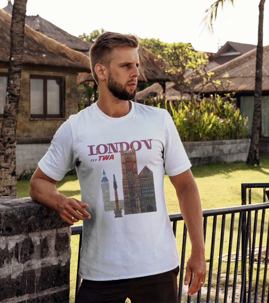 London Fly TWA Travel Big Ben Westminster Abbey Landmark T-Shirt